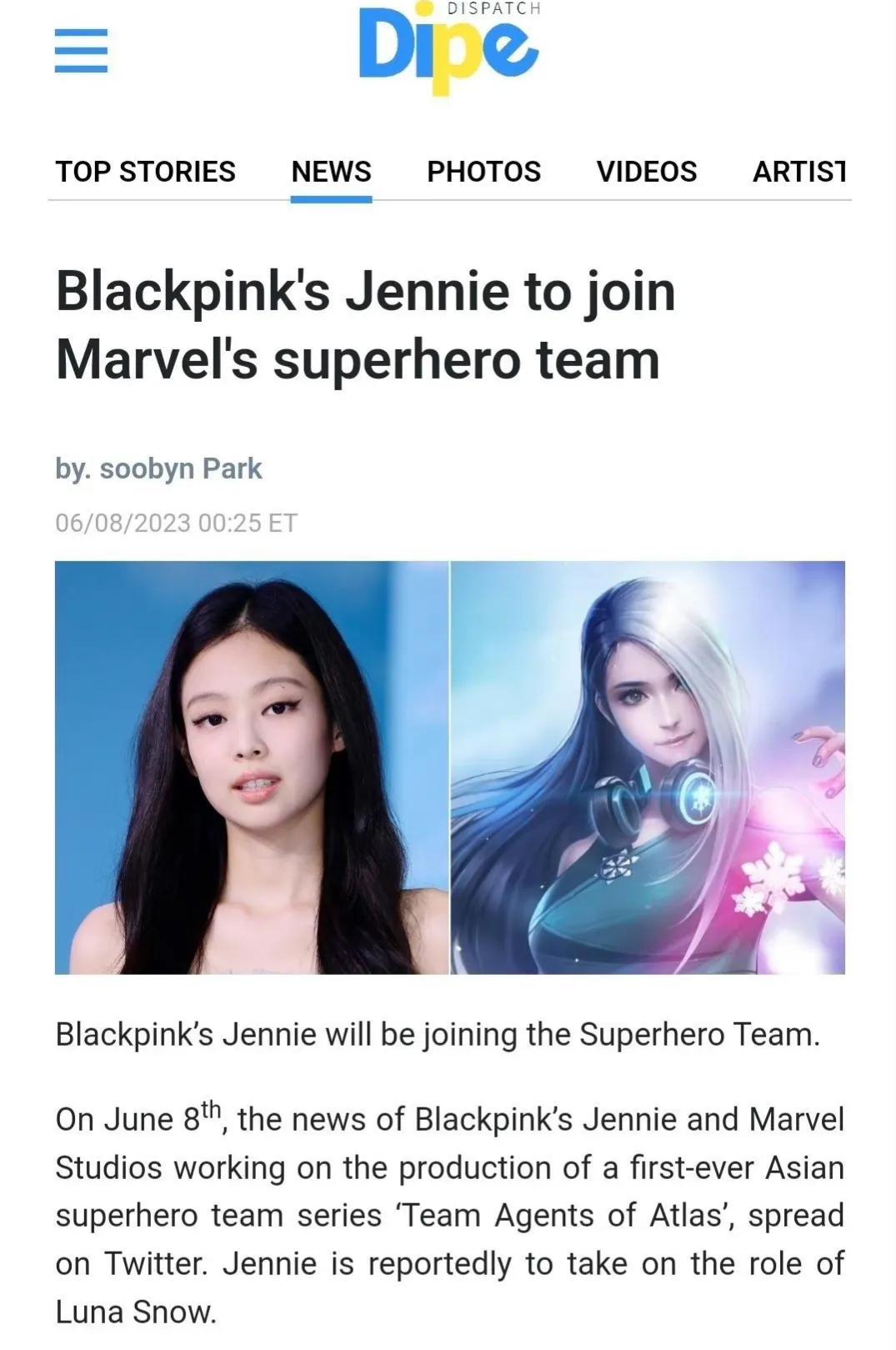外媒曝Jennie将加入漫威（Blackpink组合的Jennie将加入漫威大电影） 5